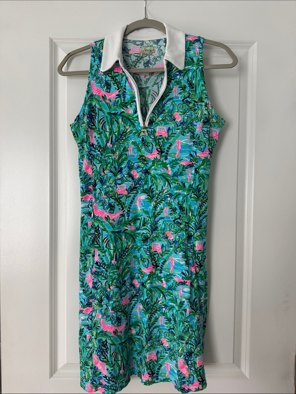 Lilly Pulitzer Sleeveless Polo Midi Dress in Teal, Pink & White